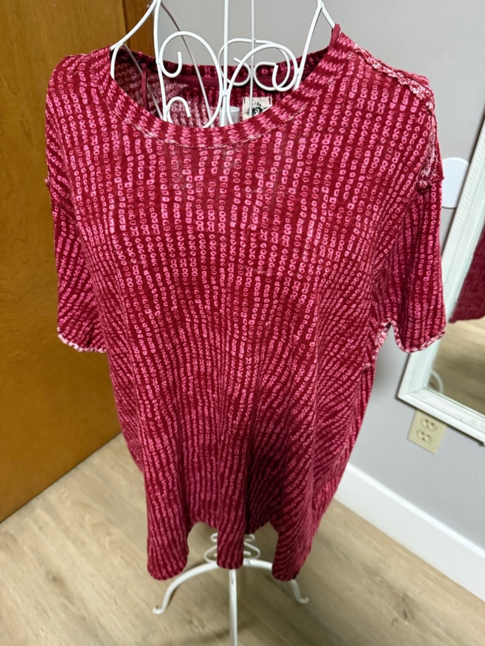 Free People Raspberry Red Patterned Short Sleeve Tee - Picture 2 of 6